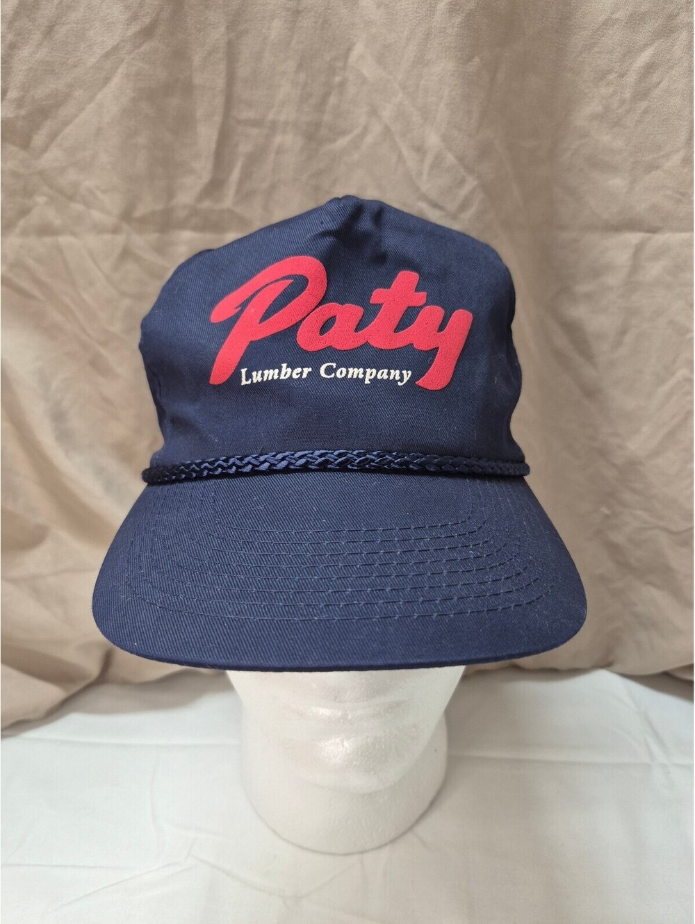 Vintage Paty Lumber Company Navy Blue Snapback Hat with Red Logo J152